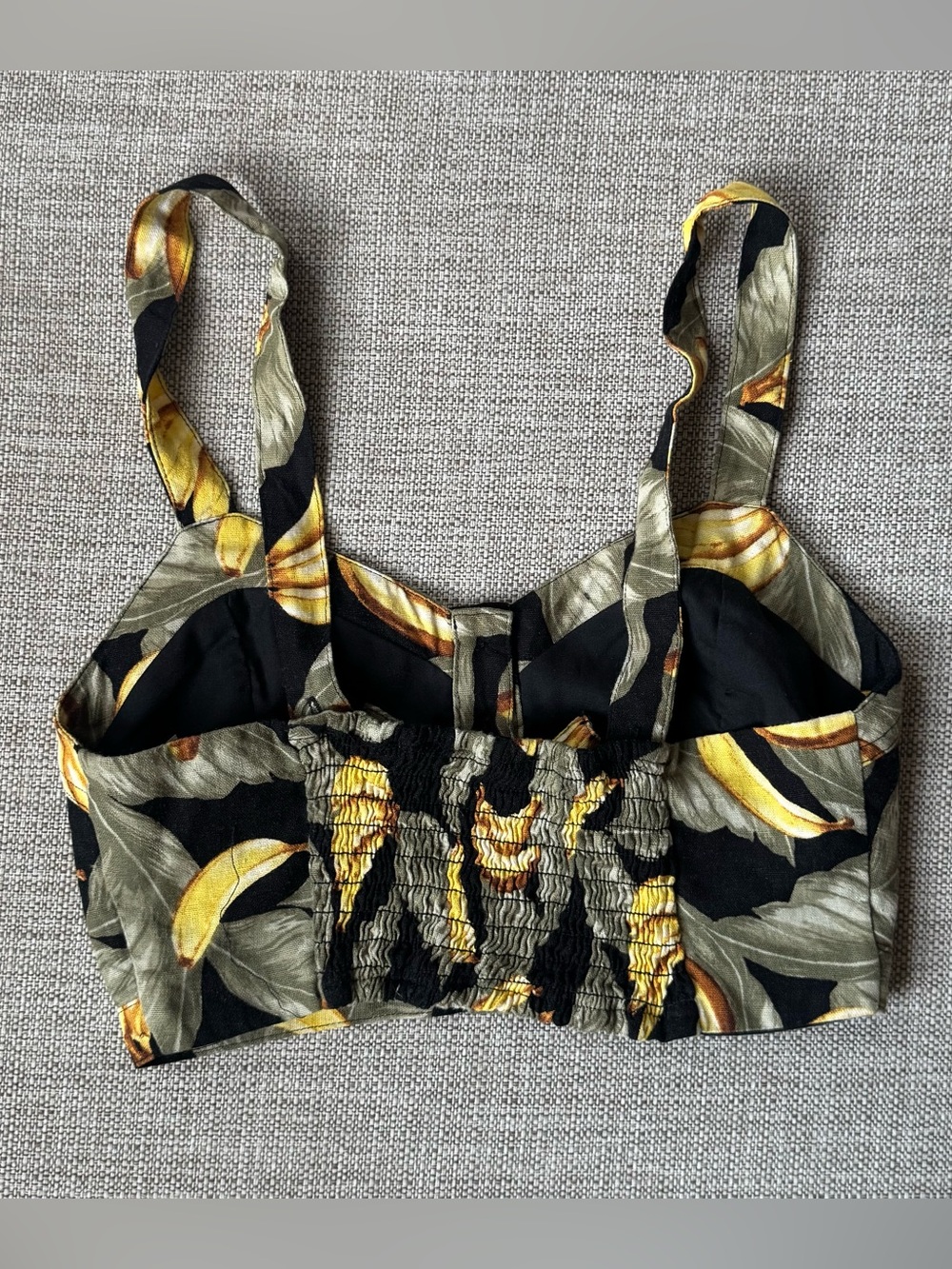 Black banana leaf Tropical print Button-Front Crop bustier Tank Top size Small - Picture 2 of 7